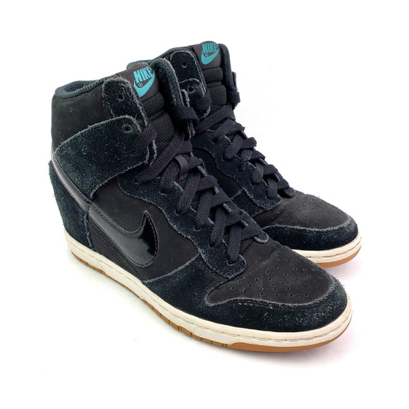 Nike Dunk Sky Hi Essential Womens Size 8 Black Suede Hidden Wedge Sneaker Shoes - Picture 1 of 11